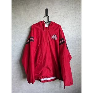 Vintage Champion Ohio State Embroidered Pull Over Quarter Zip Red Jacket Size XL